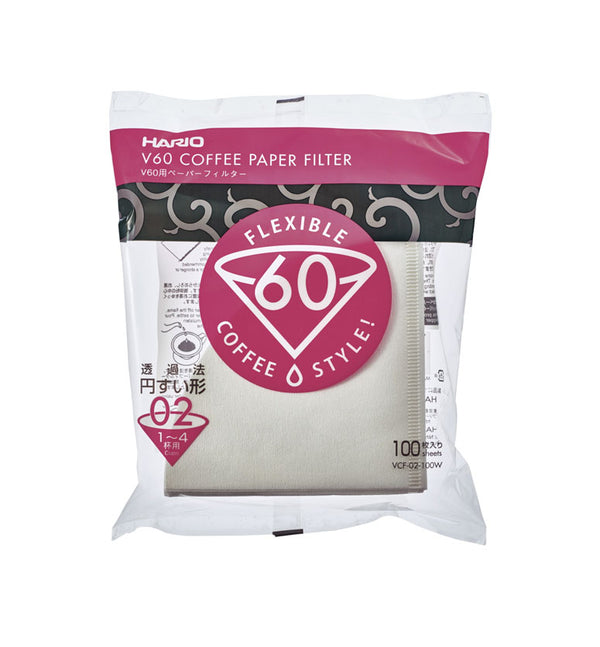 Hario V60 Paper Coffee Filters Size 02 100 Tabbed White - Docent Coffee